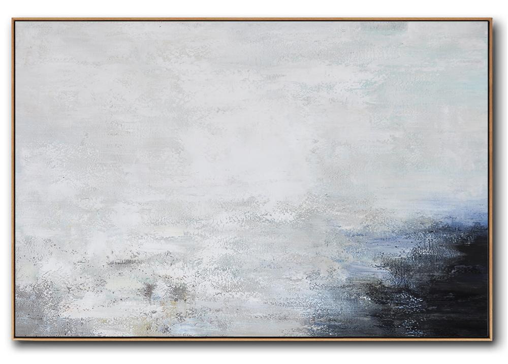 Large Abstract Painting,Hand Painted Oversized Horizontal Abstract Landscape Art On Canvas,Acrylic Painting On Canvas,White,Grey,Black.etc